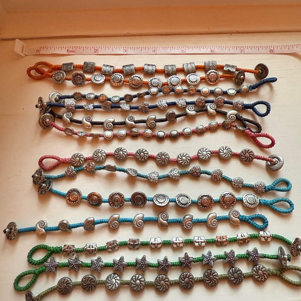 13 Jungle Girl Colorful Layered Metal Charm Beaded Rope Bracelets Set